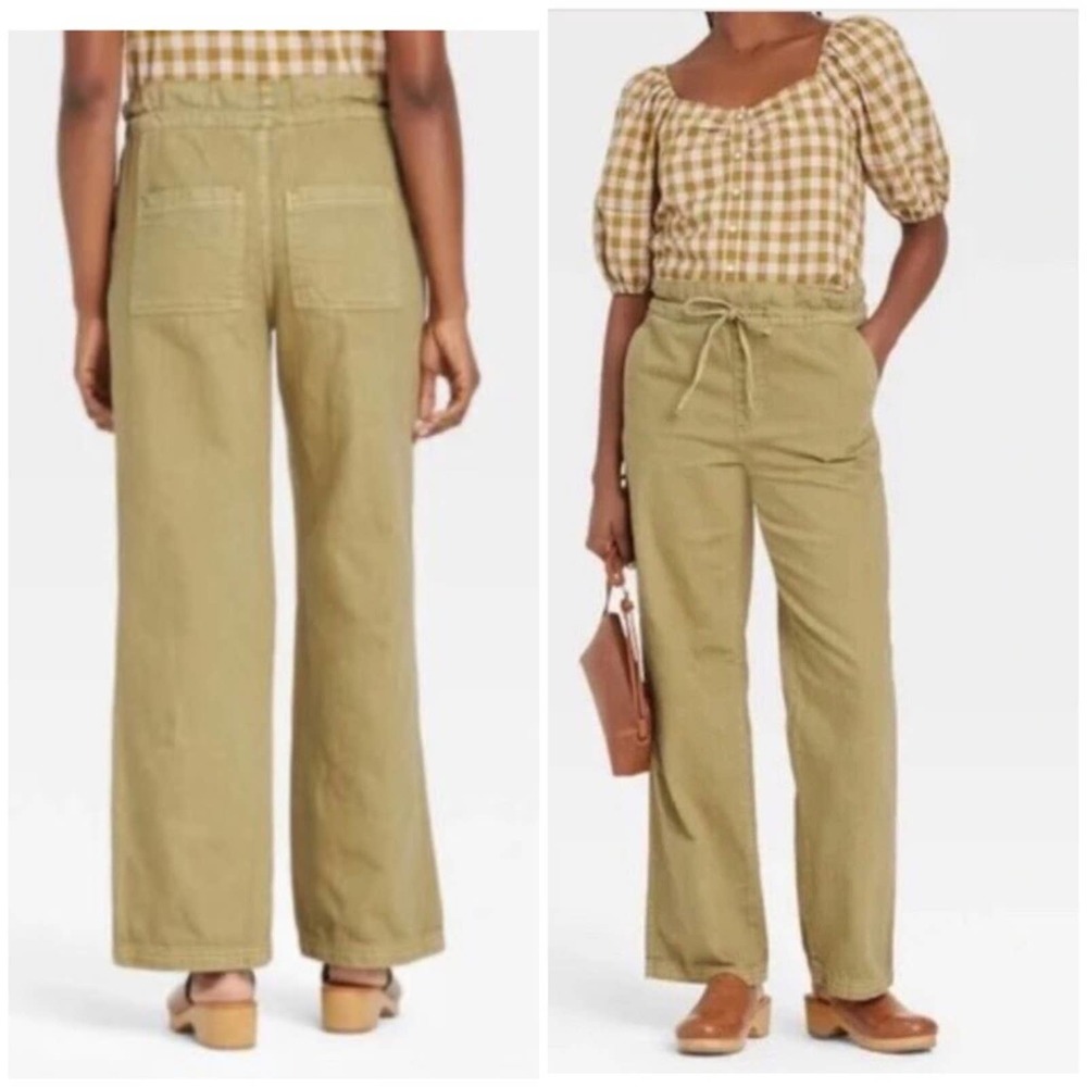 Target Universal Thread high rise wide leg pants 4R khaki green cotton baggy
